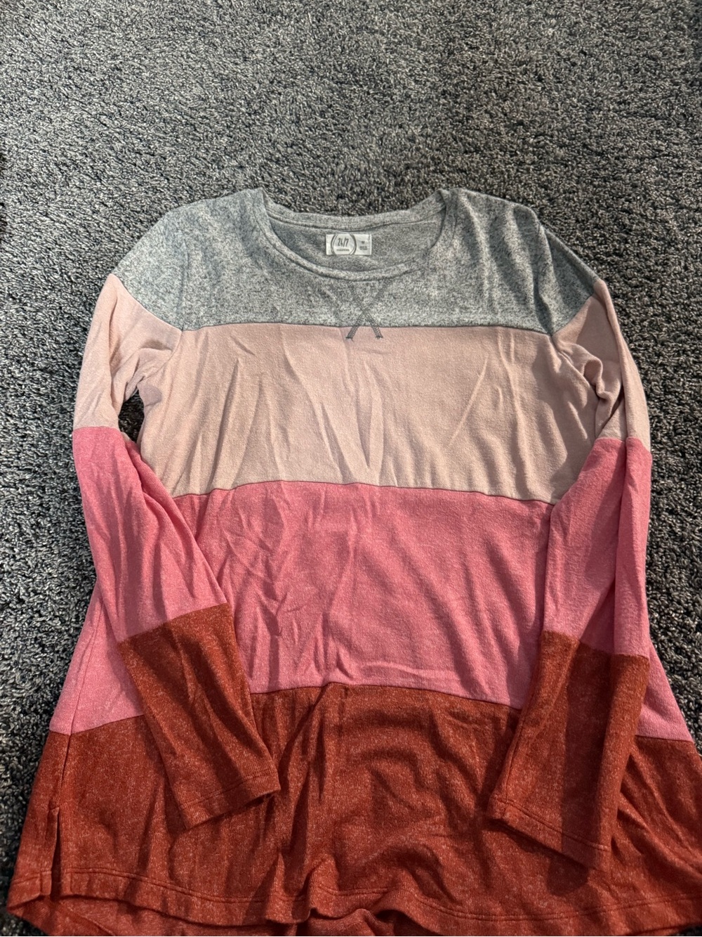 Maurices Colorblock Crewneck Sweater in Gray, Cream, Pink & Rust